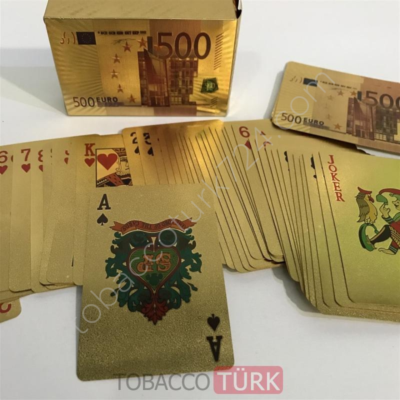 Altın Varak Plastik İskambil Oyun Kağıdı-Euro Desenli