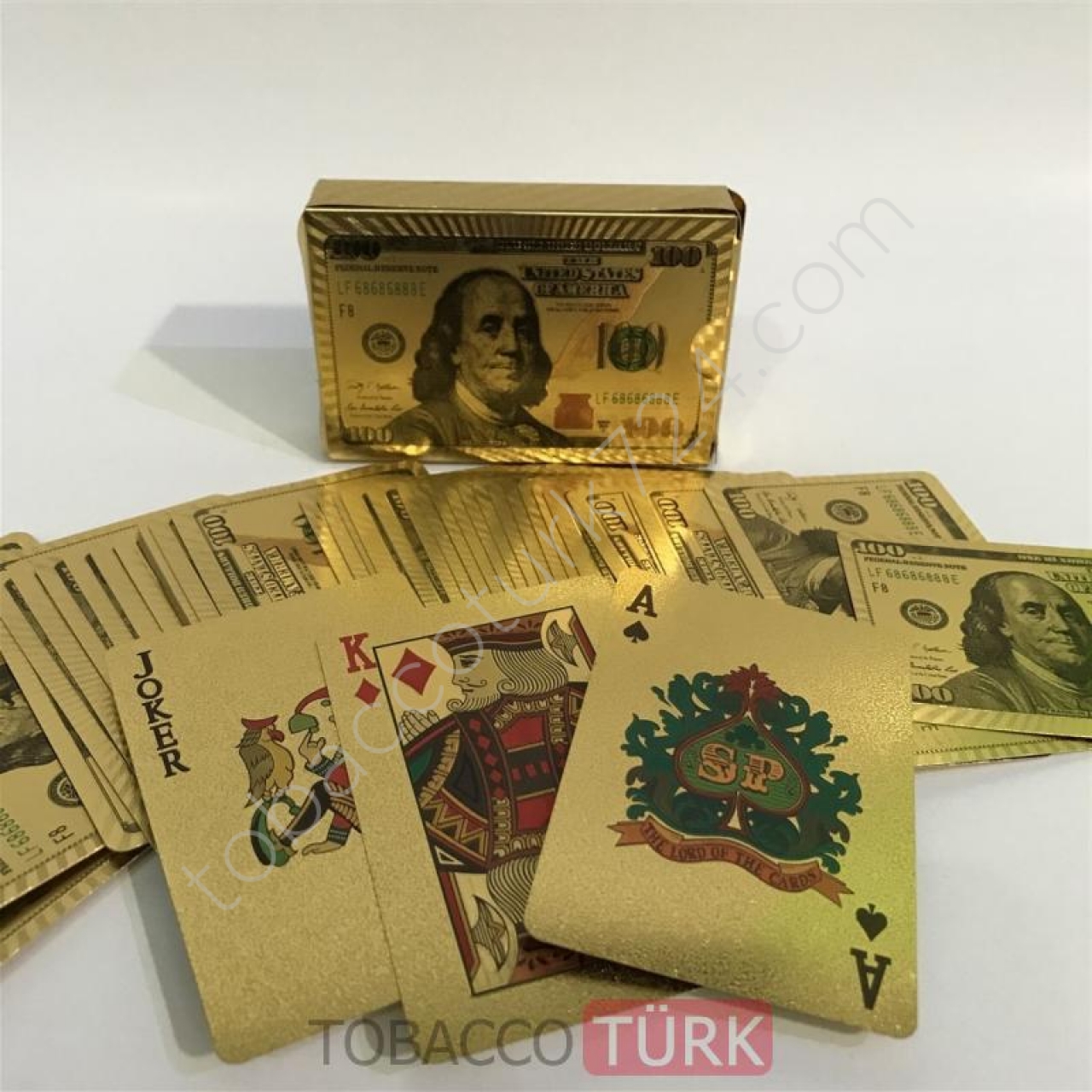 Altın Varak Plastik İskambil Oyun Kağıdı-Dolar Desenli